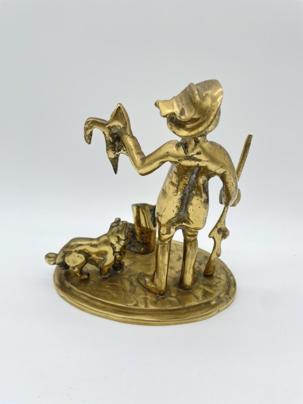 Vtg Heavy Brass Scottish Peasant Hunter w Dog Statue 4.4 lbs - Picture 5 of 12